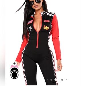 Fashion Nova Red and Black Racing Jumpsuit